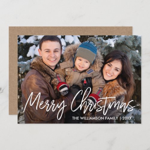 Handwritten Script Kraft Christmas Family Photo Holiday Card