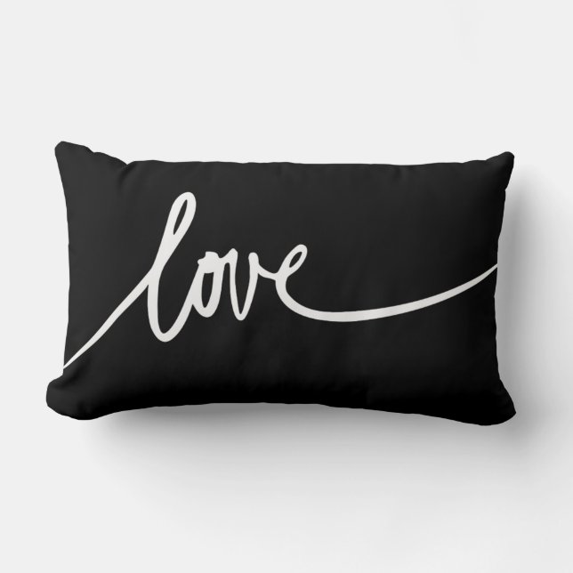 Handwritten Script Love Throw Black Pillow (Front)