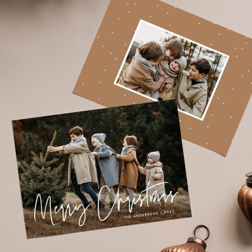 Handwritten Script Merry Christmas 2 Photo Holiday Card