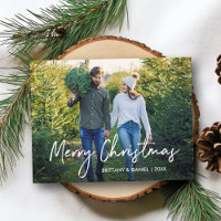 Handwritten Script Merry Christmas Couple Photo