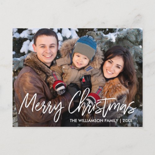 Handwritten Script Merry Christmas Family Photo Postcard