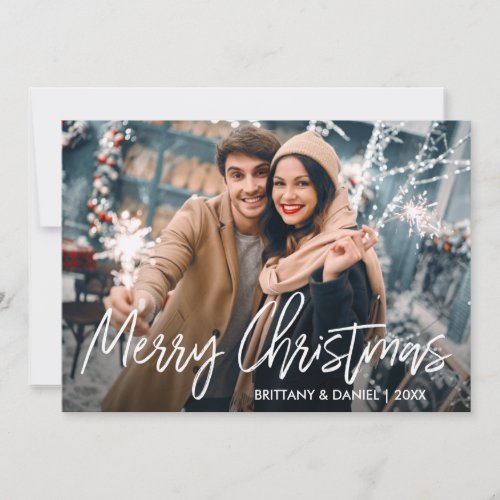 Handwritten Script Merry Christmas Photo Holiday Card