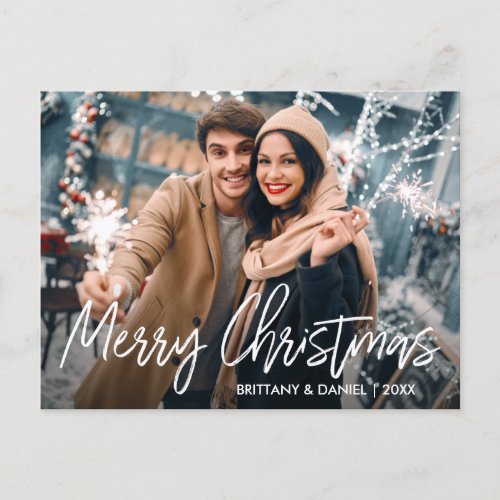 Handwritten Script Merry Christmas Photo Postcard