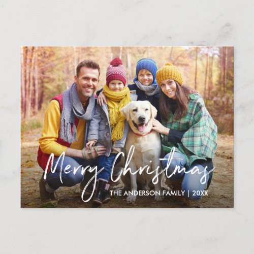 Handwritten Script Merry Christmas Photo Postcard