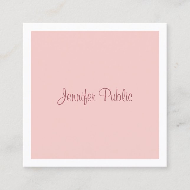 Handwritten Script Modern Blush Pink Template Square Business Card (Front)