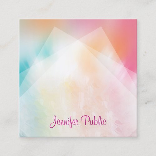Handwritten Script Modern Colorful Abstract Art Square Business Card