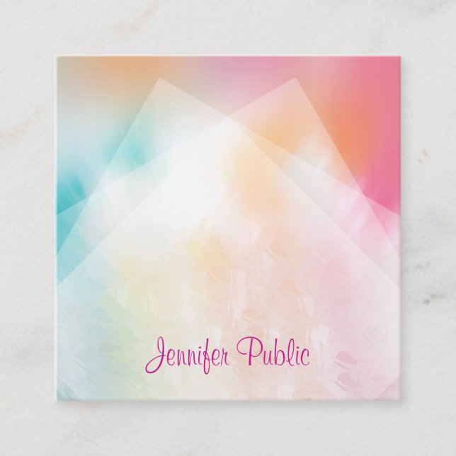 Handwritten Script Modern Colorful Abstract Art Square Business Card (Front)