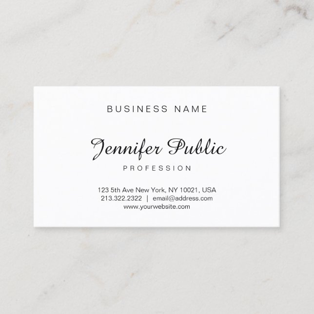 Handwritten Script Modern Elegant Minimalist Plain Business Card (Front)