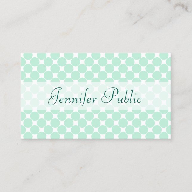 Handwritten Script Modern Elegant Mint Green White Business Card (Front)