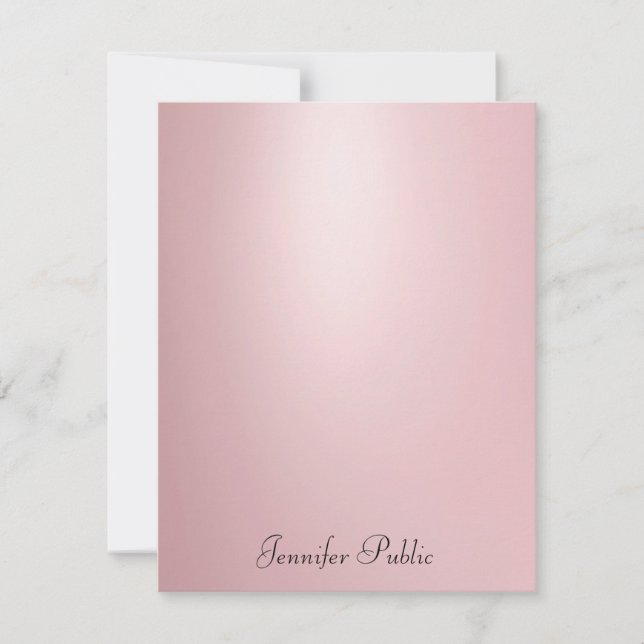 Handwritten Script Modern Elegant Rose Gold Trendy Note Card (Front)