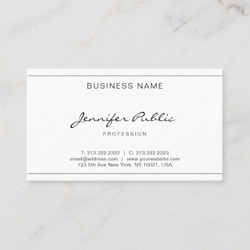 Handwritten Script Modern Elegant Sleek Design Business Card