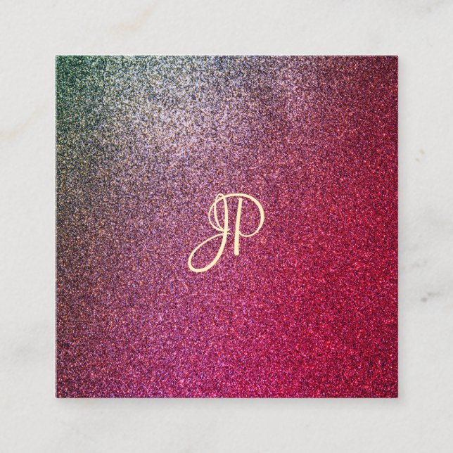 Handwritten Script Modern Elite Glitter Template Square Business Card (Front)