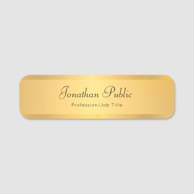 Handwritten Script Modern Glamour Gold Template Name Tag (Front)
