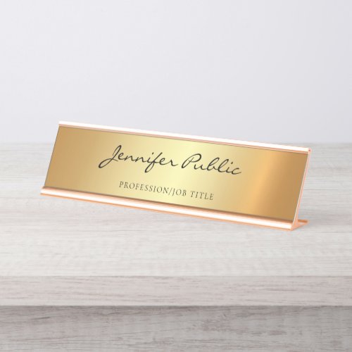 Handwritten Script Modern Gold Glamour Template Desk Name Plate