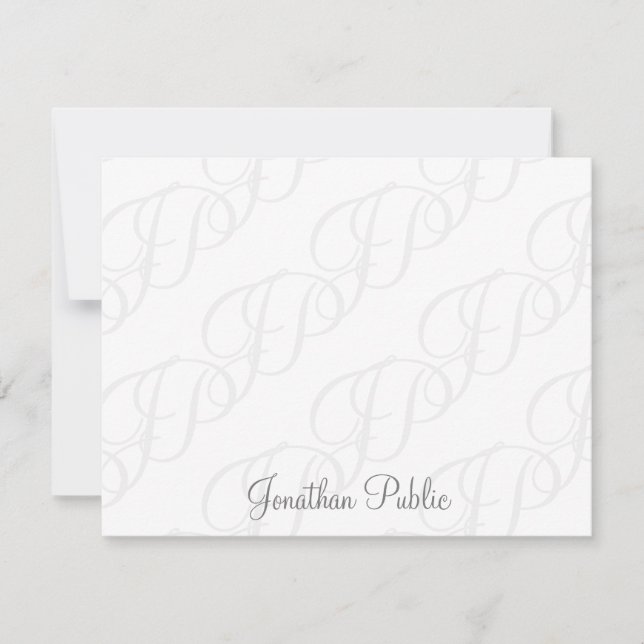 Handwritten Script Monogram Minimalist Simple Note Card (Front)