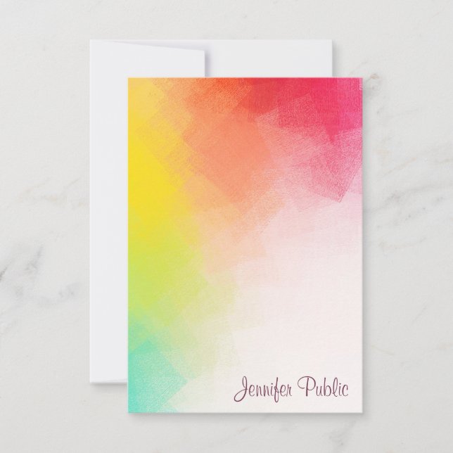 Handwritten Script Monogram Rainbow Colors Note Card (Front)