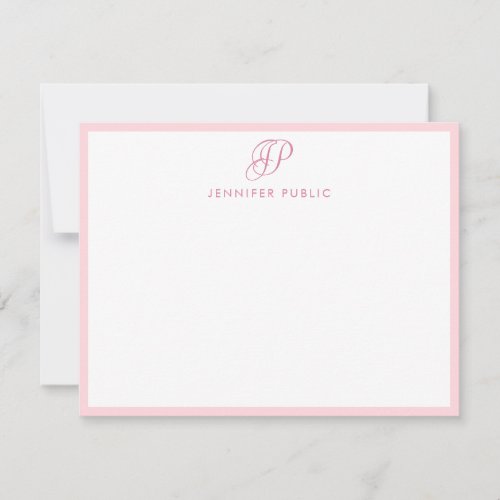 Handwritten Script Monogram Stylish Blush Pink Note Card