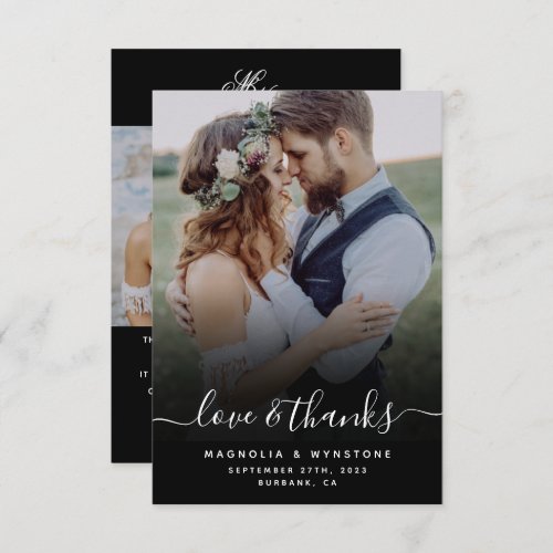 Handwritten Script Monogram Wedding Photo  Thank You Card