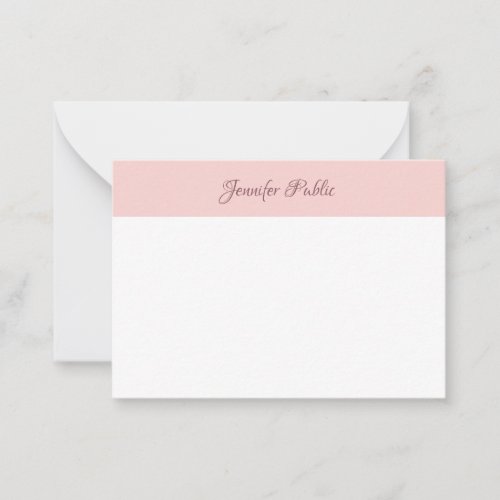 Handwritten Script Name Blush Pink White Elegant Note Card