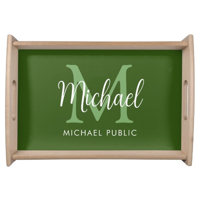 Handwritten Script Name Custom Monogram Initial Serving Tray (Front)