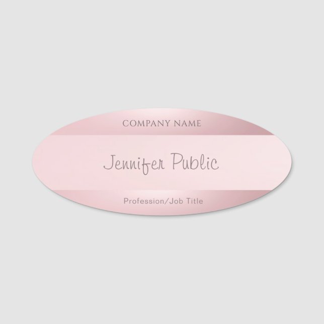 Handwritten Script Name Elegant Rose Gold Modern Tag (Front)