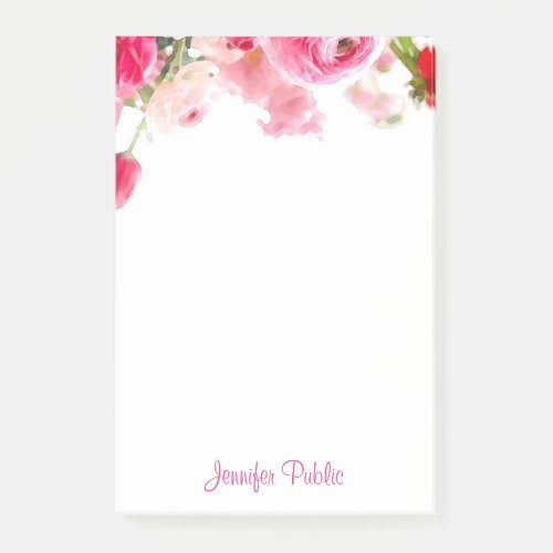Handwritten Script Name Floral Watercolor Roses Post_it Notes