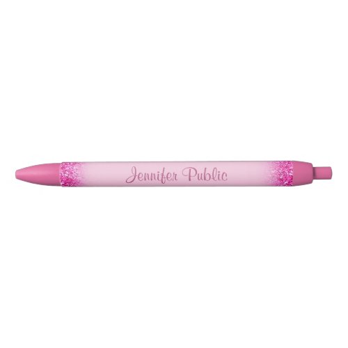 Handwritten Script Name Girly Pink Glitter Trendy Black Ink Pen