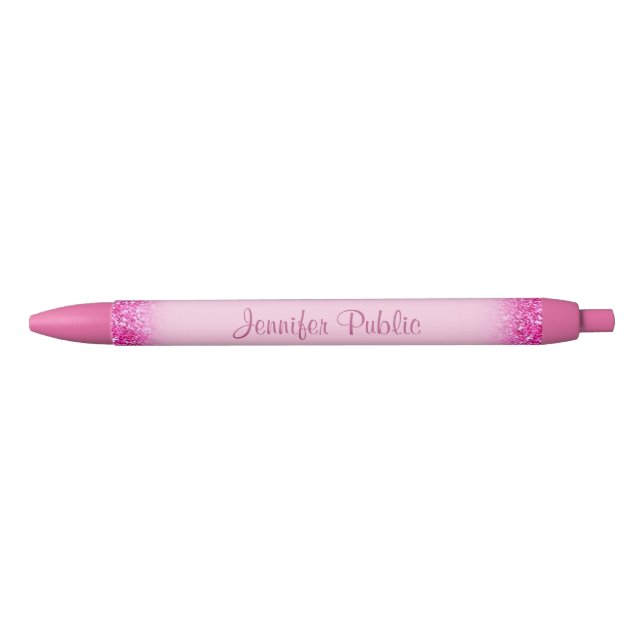 Handwritten Script Name Girly Pink Glitter Trendy Pen (Front)