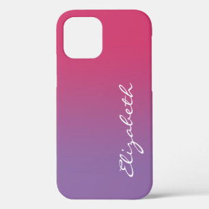 Handwritten Script Name Pink to Purple Gradient iPhone 12 Case