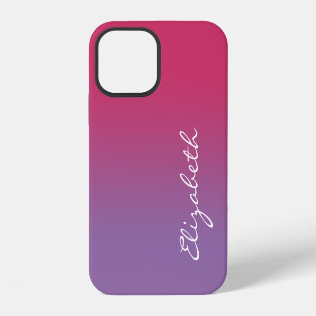 Handwritten Script Name Pink to Purple Gradient Iphone Case (Back)