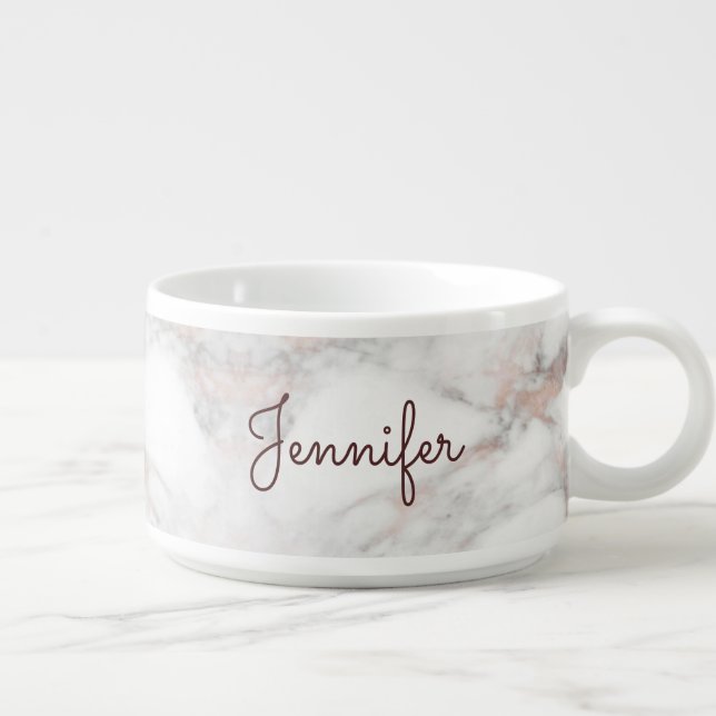 Handwritten Script Name Rose Gold Marble Template Bowl (Left)