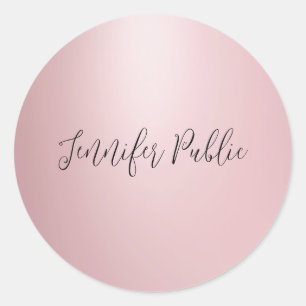 Handwritten Script Name Rose Gold Template Custom Classic Round Sticker