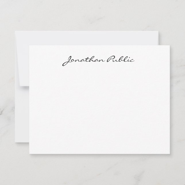 Handwritten Script Name Text Chic Simple Design Note Card (Front)