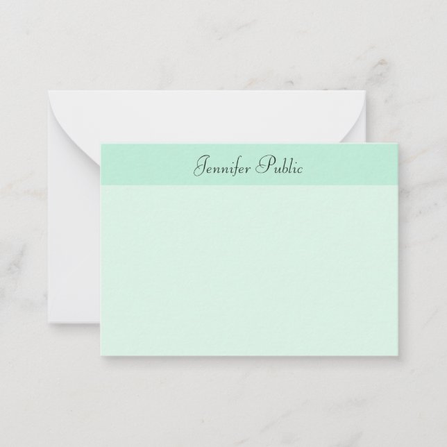 Handwritten Script Name Text Modern Mint Green Note Card (Front)