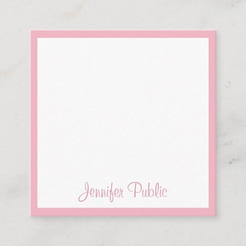 Handwritten Script Name Text Template Elegant Pink Square Business Card