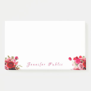 Handwritten Script Name Text Watercolor Roses Flor Post-it Notes