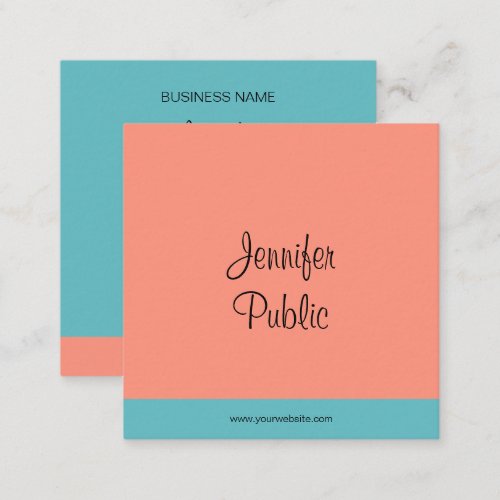 Handwritten Script Name Trend Colors Modern Square Business Card