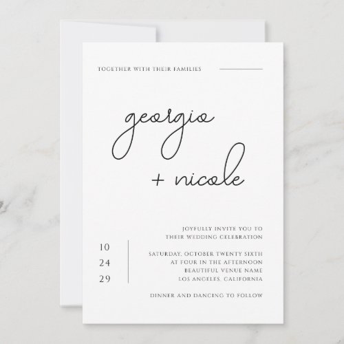 Handwritten Script Names Black and White Wedding Invitation