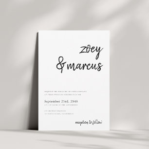 Handwritten Script Names Minimalist Plain Wedding Invitation