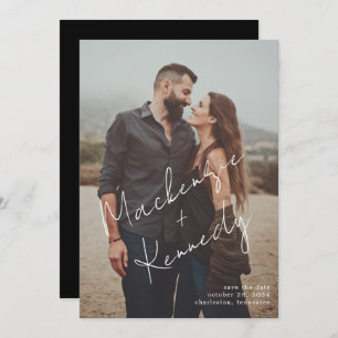Handwritten Script Names Photo Save the Date