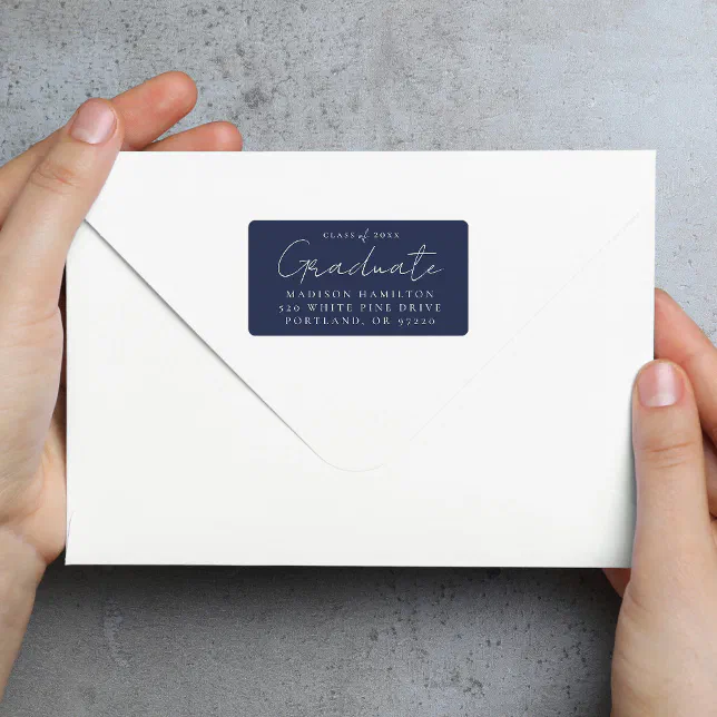 Handwritten Script Navy Graduation Return Address Label | Zazzle