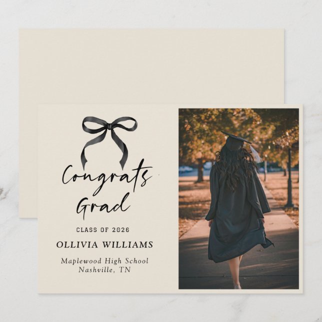 Handwritten Script one photo simple Graduation Announcement (Front/Back)