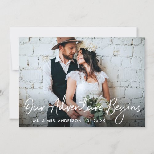 Handwritten Script Our Adventure Begins Wedding Thank You Card