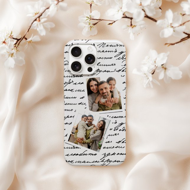 Handwritten Script Personalized 2 Photo Layout iPhone Case (Creator Uploaded)