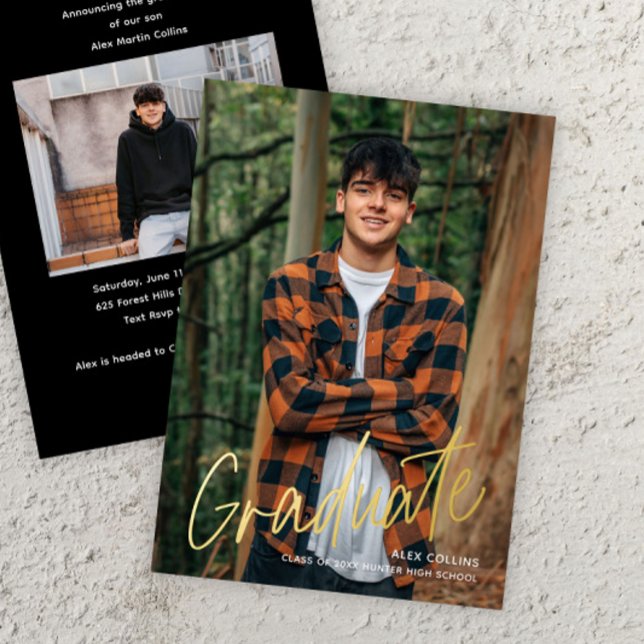 Handwritten Script Photo Graduation Foil Invitation (Modern Graduate Script Photo Graduation Foil Invitation Announcements.)