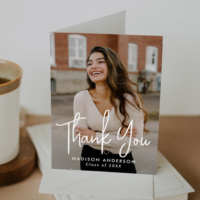 Handwritten Script Photo Graduation Letterpress Thank You Card (Creator Uploaded)