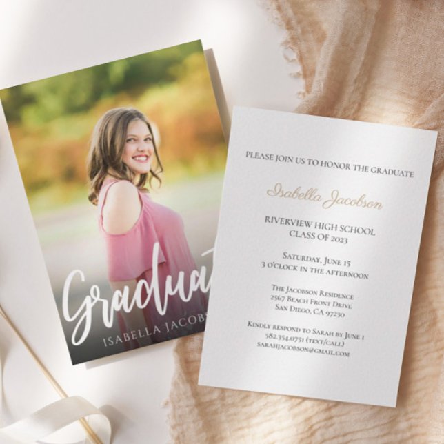 Handwritten Script Photo Graduation Party Invitation (Creator Uploaded)