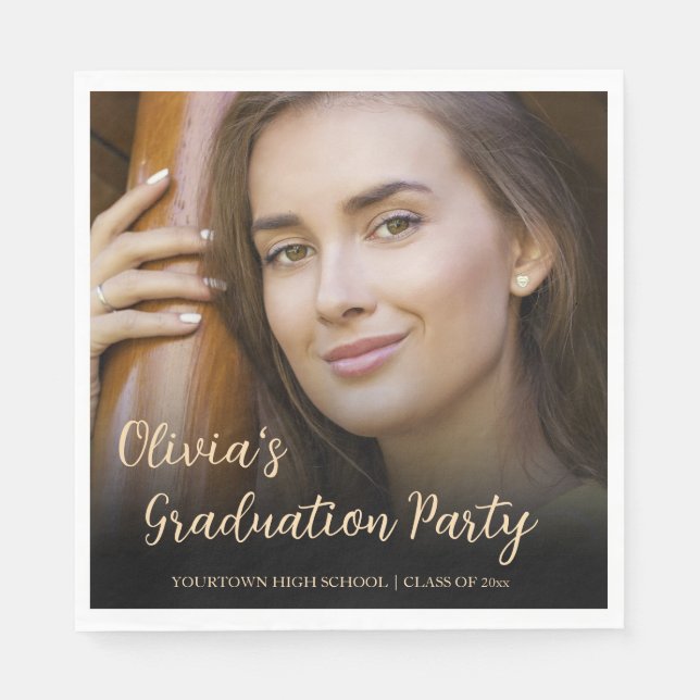 Handwritten Script Photo Graduation Party Napkins (Front)