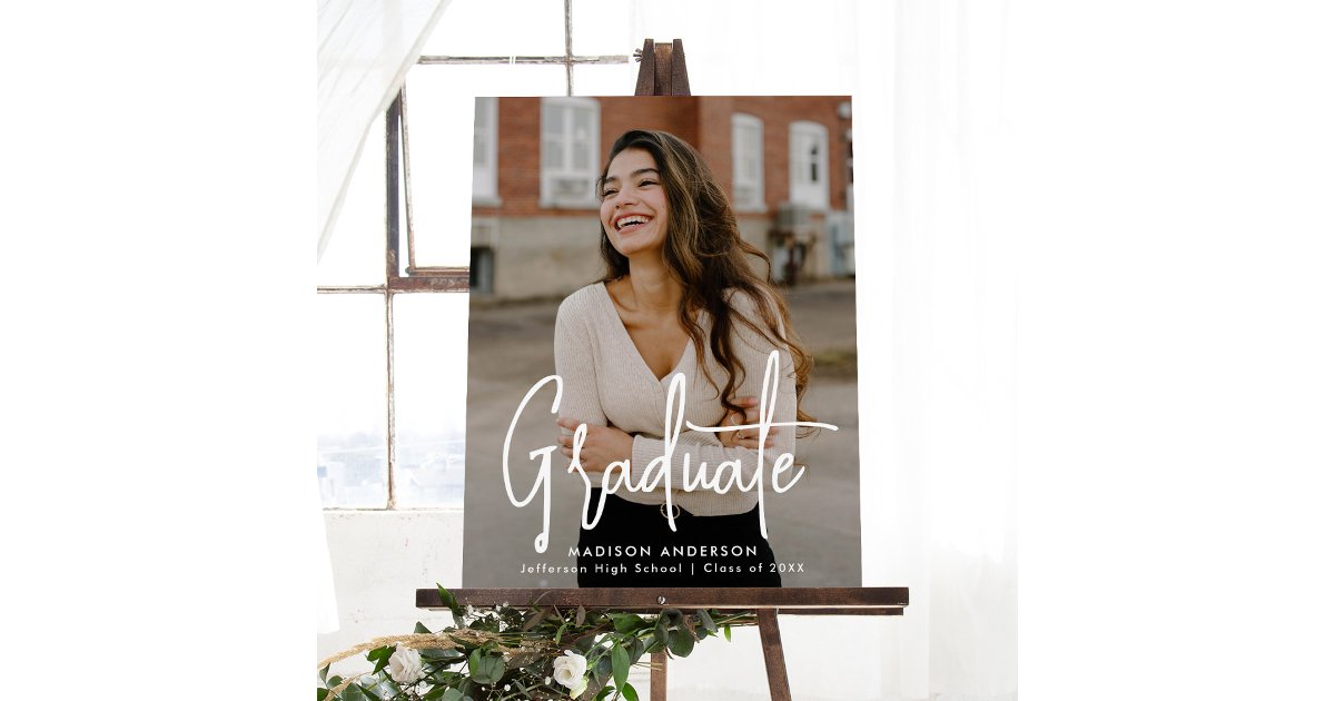 Handwritten Script Photo Graduation Sign | Zazzle