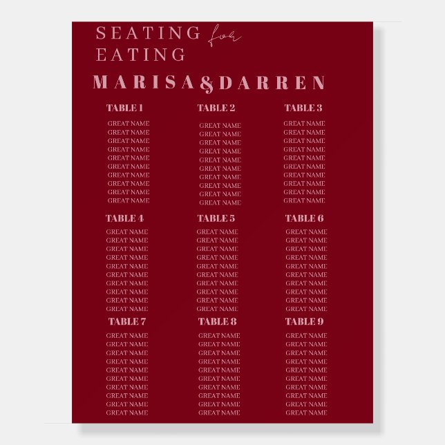Handwritten Script Pink & Red Custom Wedding Foam Board (Front)